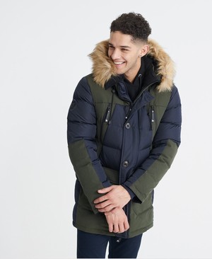 Superdry Rookie Colour Block Down Parka Férfi Kabát Sötétkék | EZYVF6592